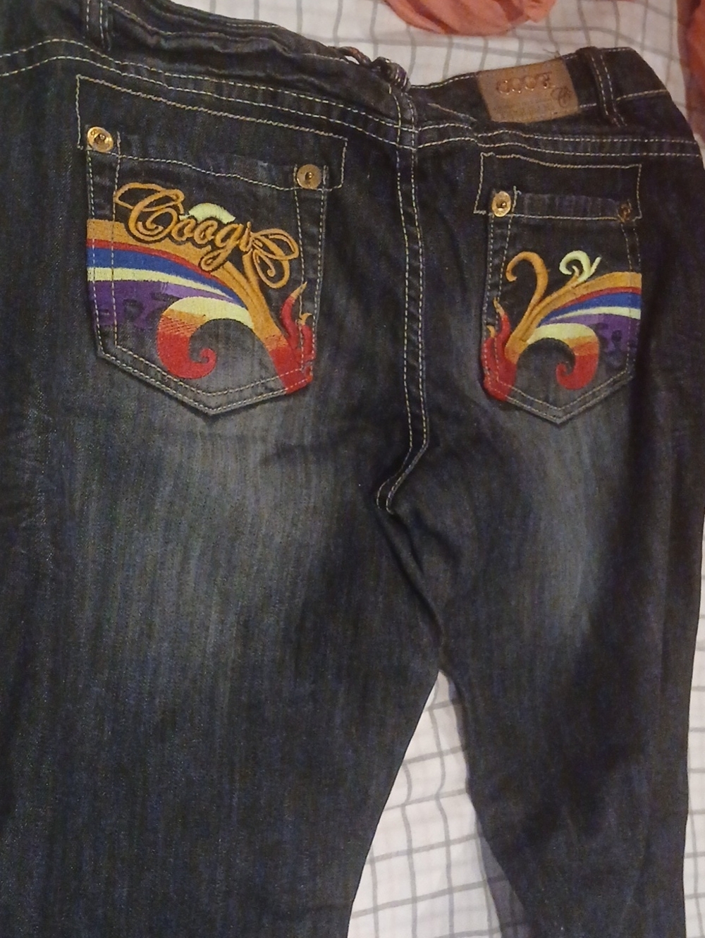 COOGI Dark Blue Relaxed Jeans with Multicolor Embroidered Pockets
